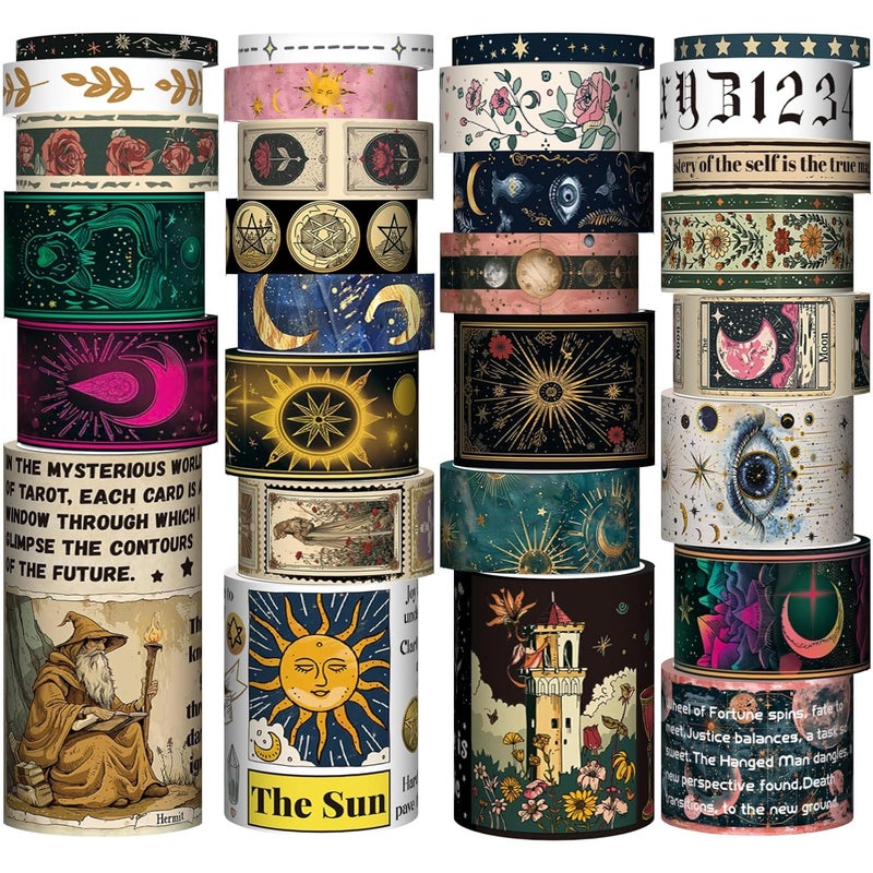 Geesinimo 29 Rolls Washi Tape Set - Tarot Theme Decorative Masking Tape Colored Patterns, Vintage Adhesive Artists Tapes for Journaling Supplies, Diy Crafts, Scrapbooking, Junk Journal Supplies, School Supplies - Image 1